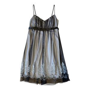 Elegant Black and Gray Lace Chemise style women’s Dress with sparkly beaded hem